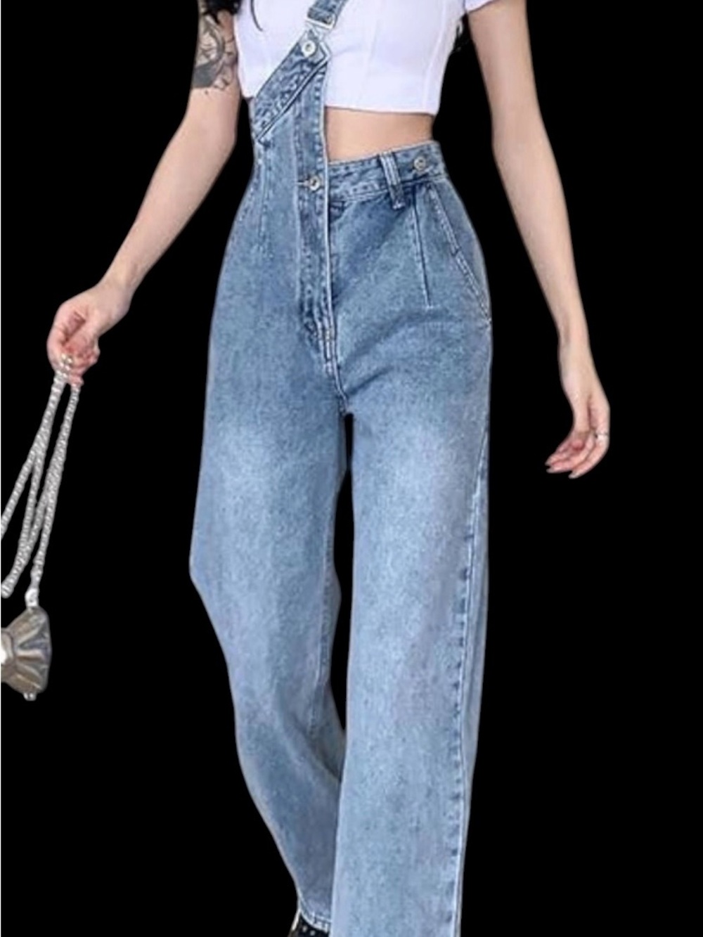 High-Rise Light Blue Denim Women's Overalls